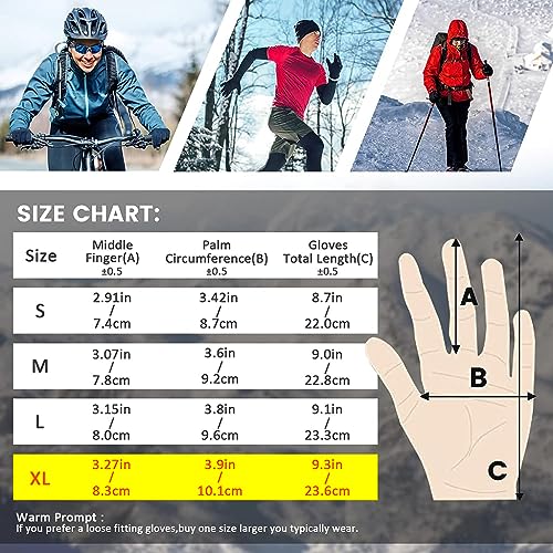 STHIRA® Men's Winter Gloves, Fashion Riding Gloves Finger Gloves, Waterproof Gloves for Men Winter Warm Touchscreen Thermal Fleece Lined Gloves for Skiing, Grey(Size: XL)