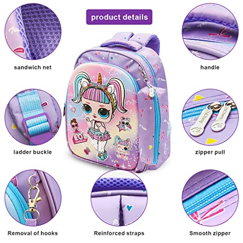 PALAY® Small Backpack for Girls with Pencial Case Violet Cartoon Print Waterproof School Backpack for Girls School Bag for Girls Kids for 3-5