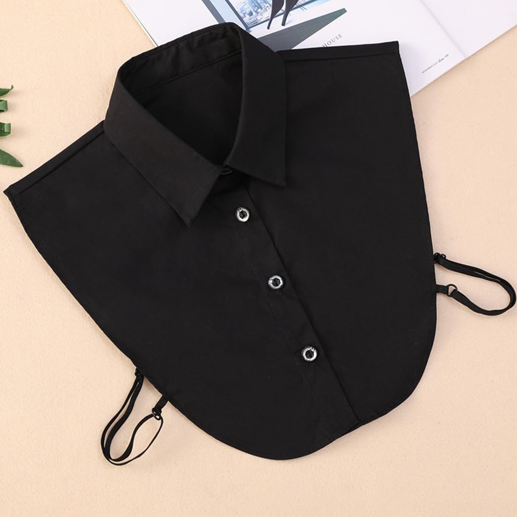 ZIBUYU Detachable Collar for Women Black Fake Collar Cotton Half Shirt False Collar Detachable Collar Shirt for Office Women, Lady Detachable Dickey Tops Collar for Girls and Women - Black