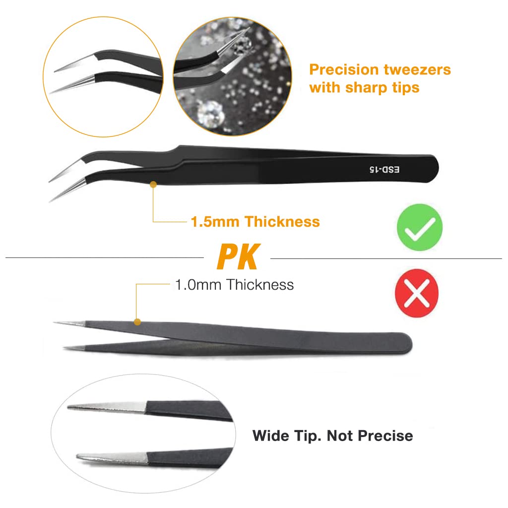 HASTHIP Tweezers Set for Electronics and Craft with Anti Slip Matte Handle | 6 Pcs Stainless Steel Precision Tools