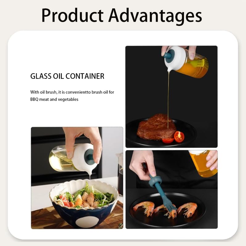 ZIBUYU Oil Dispenser for Cooking and Baking with 230 ml Glass Bottle featuring Built In Silicone Brush