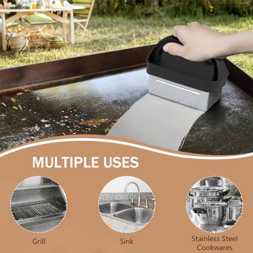 Supvox Kitchen Stain Scrubber Cleaning Brush Grill Stain Scrubber with Handle Utility Utensils Cleaning Scrubber for Pan, Pot, Griddle, Steel Made Utensils