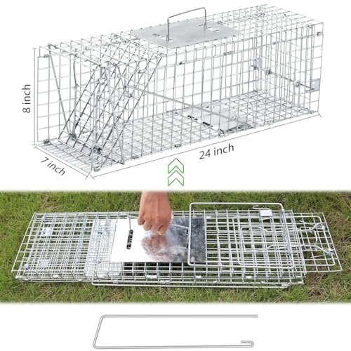Proberos® Live Animal Cage Trap One-Door for Rabbits Stray Cat Squirrel Raccoon Mole Release with Handle Urban Wildlife Rescue 24x7x8 Silver 3 PCS