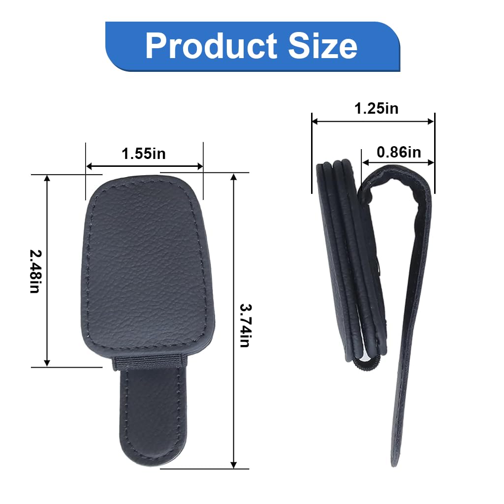 Zibuyu Sun Visor Sunglasses Holder Clip for Car with Magnetic Closure and PU Leather | 2Pcs Set