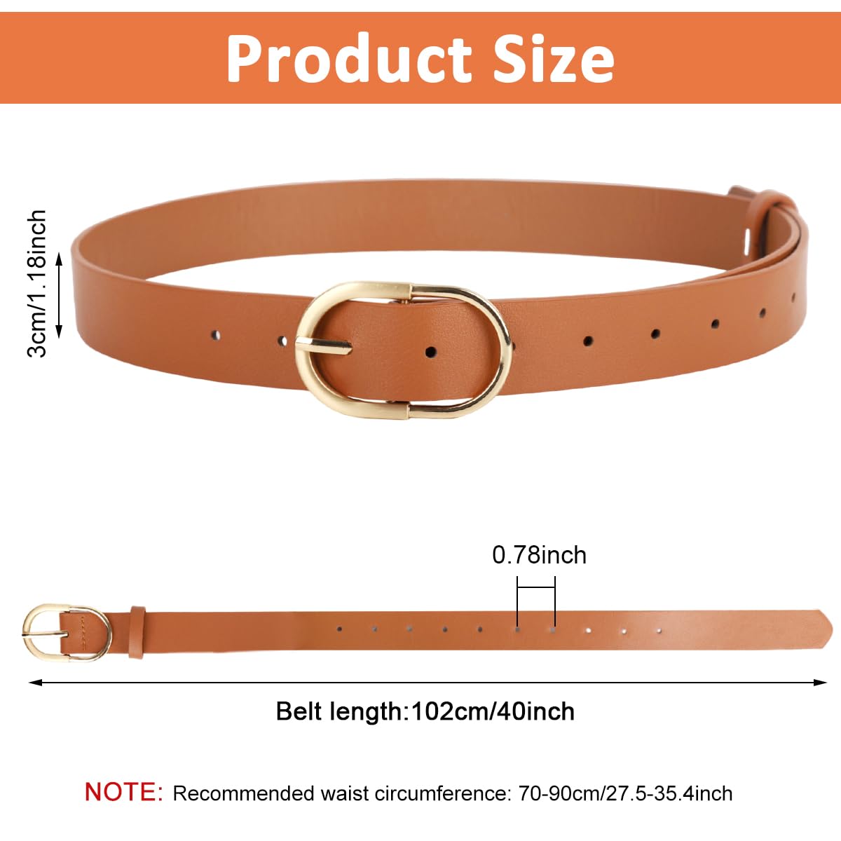 PALAY Waist Belt for Women featuring 40 in Adjustable Slim Fit with Gold Alloy Buckle | Brown PU Leather