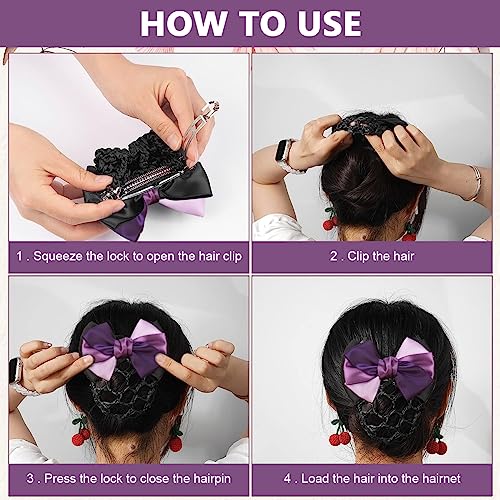 MAYCREATE® Bowknot Snood Net Barrette Hair Bun Accessories for Women Lady, Elastic Mesh Hair Bun Clip Bow Hair Bun Cover Hairnet for Daily, Dance, Office