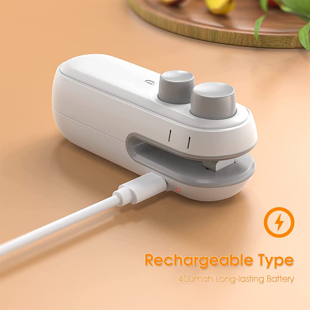 Supvox Mini Sealing Machine for Food Bags with 2 in 1 Sealer and Cutter | Rechargeable White