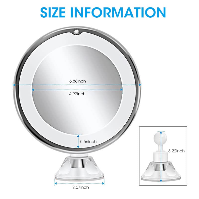 MAYCREATE 10X Magnifying Makeup Mirror for Bathroom with LED Ring Light and 360 Rotation | 6.7 in Suction Cup Vanity Mirror