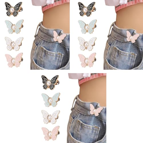 SANNIDHI® 4 Pairs Jeans Tightening Clips SANNIDHI Butterfly Jean Adjustable Pins Waist Tightener Buttons Instant Waist Clips Decorative Buckles for Skirt 3 PCS