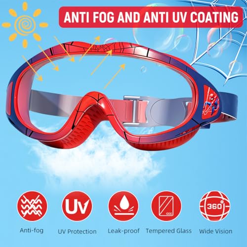 Proberos® Swimming Goggles for Kids 6-12 Years Old Super Hero Joint Payment UV Protection Anti-fog Coated HD with Intergrated Earplugs Adjustable Silicone Head Strap Storage Box 3PCS