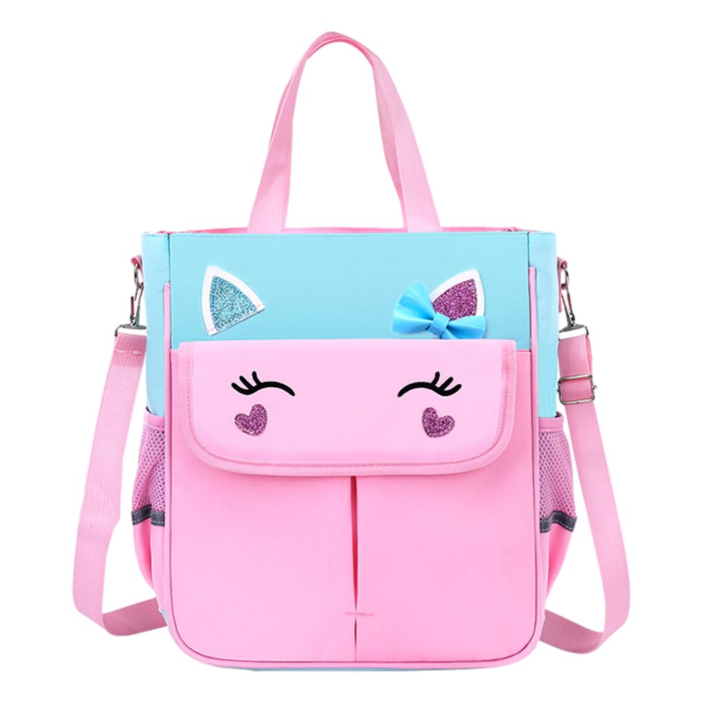 PALAY® Girls School Bag 2 in 1 Book Bag Handbag with Shoulder Belt Pink Unicorn Book Bag for Schoolgirls Book Tote Bag Large Crossbody Book Bag School Gift Daily Item Handbag for Girls 6-12 Years Old