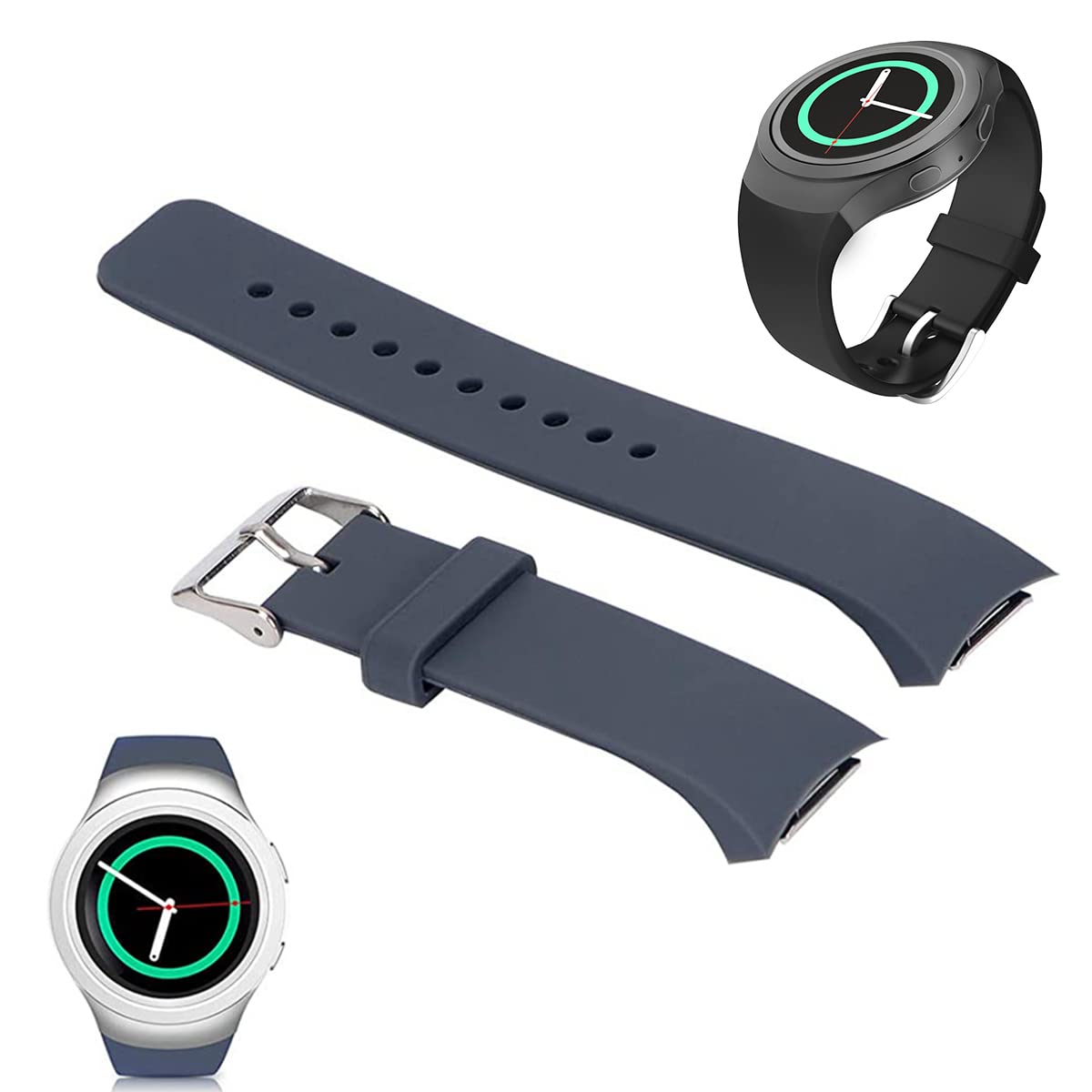 ZIBUYU Replacement Wristbands Smart Watch Straps Compatible with Samsung Gear S2 R720/R730 Belt for Men Women, Soft Sport Silicone Armband Wristband Watchband Strap for Samsung Gear S2 Smartwatch Band