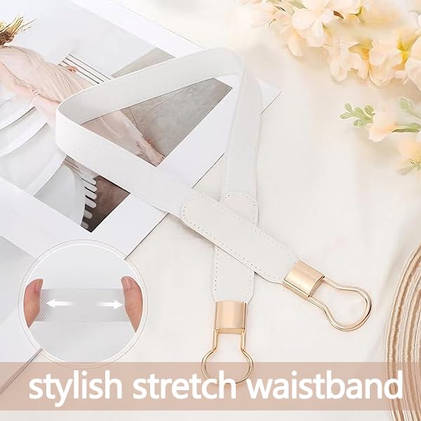 Zibuyu Womens Stretch Waist Belt for Dresses with Alloy Buckle and Elastic Fit | White Fashion Accessory