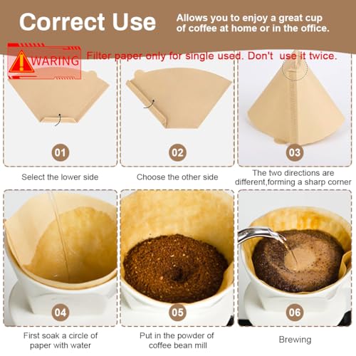 Supvox® 100 Counts Coffee Filter Paper for Brewing Natural Unbleached Wedge-Shaped Disposable Filters Fit for Drip 300PCS