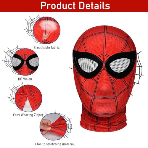 FANCYKU® 3D Spider Mask and Gloves Combo for Kids & Adults, Black & Red Superhero Cosplay Set with Lenses, Ideal for Halloween, Masquerade, Fancy Dress, DIY Crafts, Role Play, Parties
