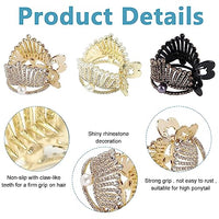 PALAY® 3 Pack Hair Claw Clips for High Ponytail, Metal Pearl Crystal Crown Hair Clips for Women Girls, Stylish Small Ponytail Holder Buckle for Thick Long Hair, Decorative Hair Accessories