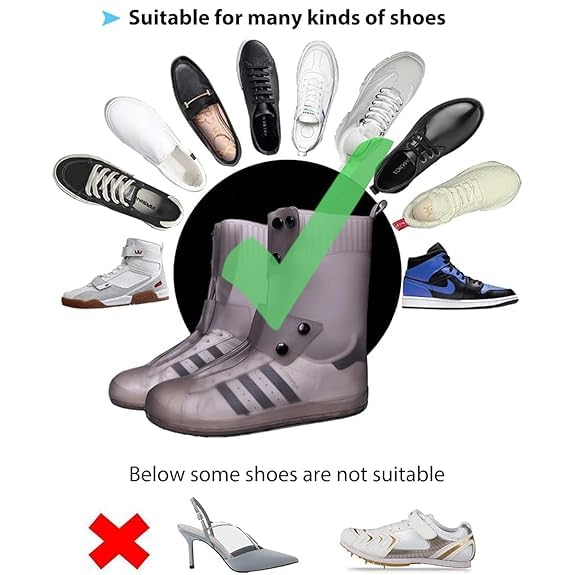 Zibuyu Waterproof Rain Shoe Covers for Outdoor Use with Snap Closure and Slip‑Resistant Sole | Grey Size 44 45