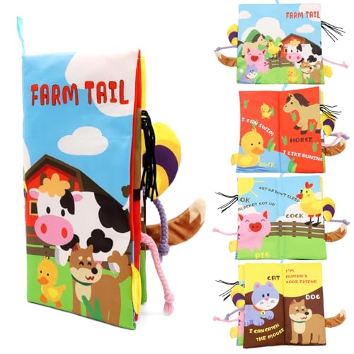 SNOWIE SOFT® Farm Cloth Books for Babies 0 to 3 Years, Soft Toys Sensory Books for Babies 6-12 Months with 3D Touch Feel High Contrast Dimensional Tail, Early Educational Waterproof Baby Toys