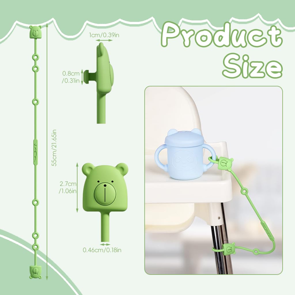 SNOWIE SOFT® 4Pcs Baby Pacifier Anti-Lost Straps, Easy Tie-Up Food Grade Silicone Safe Pacifier Straps Pacifier Ties on High Chair, Stroller Kawaii Cute Bear Baby Pacifier Straps Pacifier Ties