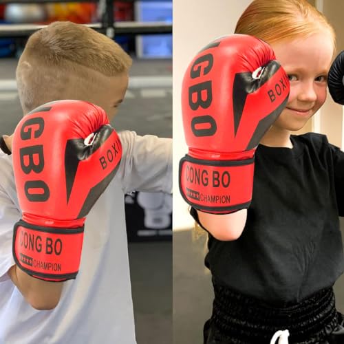 Proberos Kids Boxing Gloves Kids Training Gloves with Handwrap, 6 Oz Boxing Gloves Training Gloves for Boxing, Muay Thai and Sparring Sessions, Speed Ball(Red)