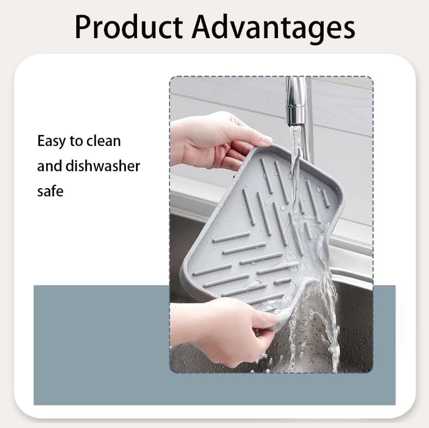 ZIBUYU Multi Purpose Sink Drainer Mat for Kitchen with Angled Drain Spout | Non Slip Silicone Organizer Tray