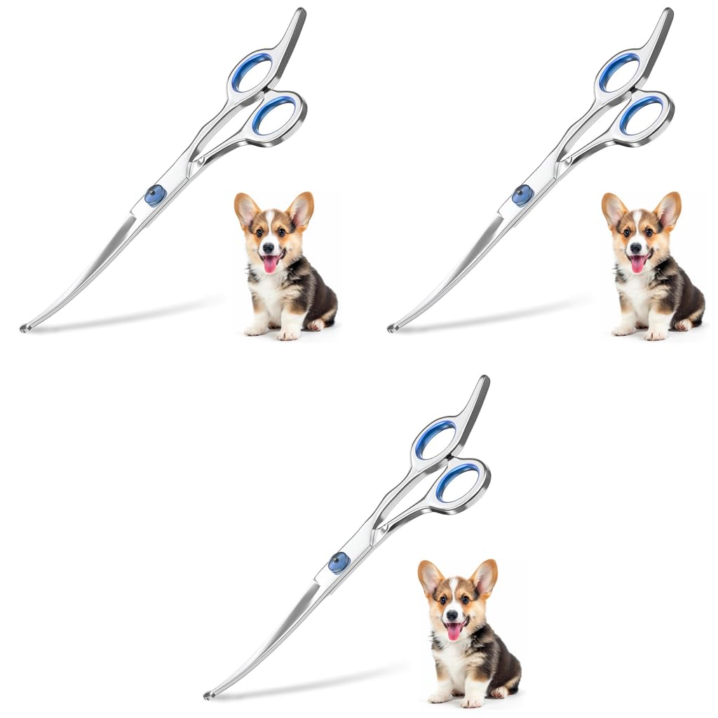 ZIBUYU Dog Grooming Scissors for Cat Face and Paw Trimming featuring 6 in Curved Stainless Steel Blades