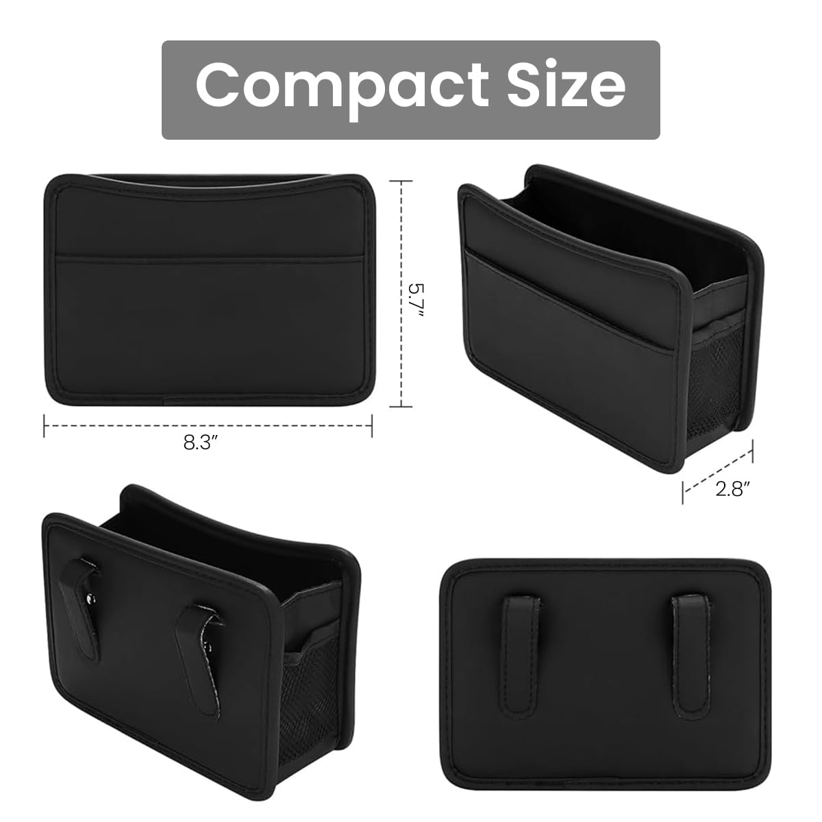 STHIRA Car Organizer for Door or Backseat with Dual Clip Design 21cm x 3cm x 14.5cm PU Leather Black | Multipurpose Trash Bin and Storage Pouch