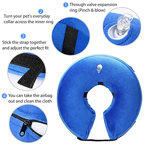 Qpets® Inflatable E Collar with Soft Cotton Cover Velcro Strap Adjustable Size After Surgery Anti-Licking Cone for Cat Dog L 38-50cm 3PCS