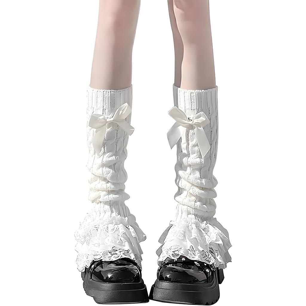 SANNIDHI Leg Warmers for Women featuring 18 in Knit Design with Bow and Floral Lace Trim