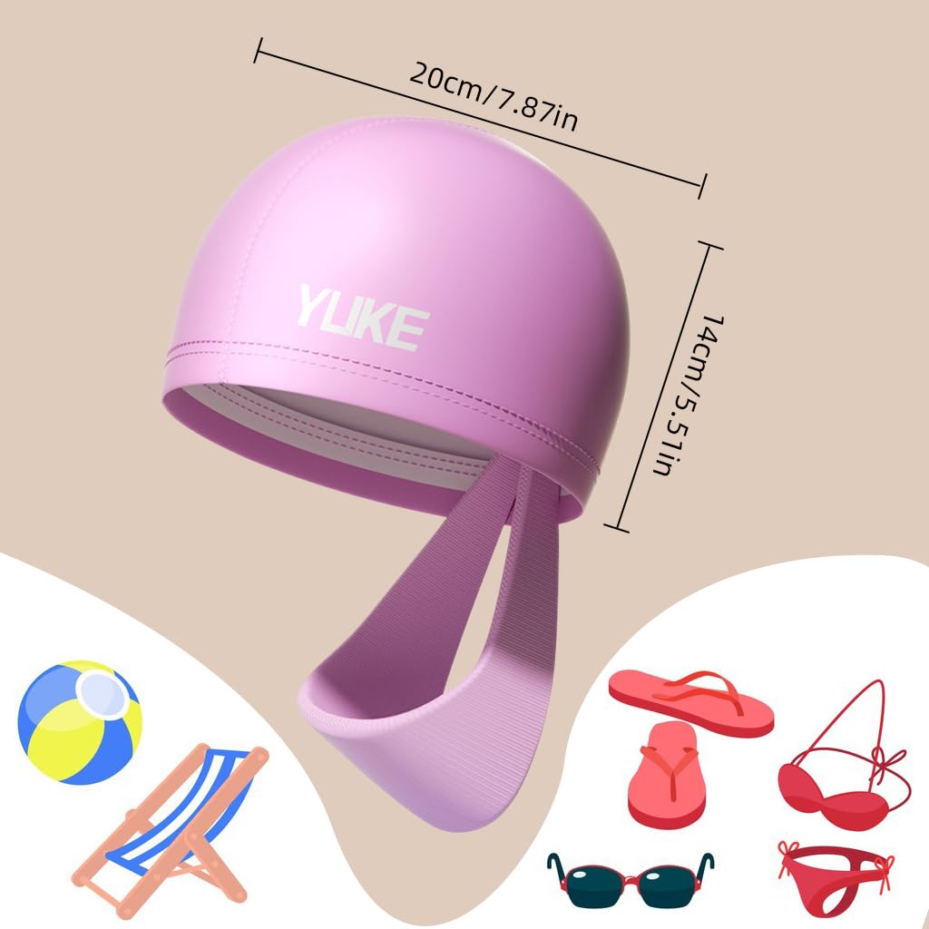 Proberos Swimming Cap for Women with Head Band Waterproof Elastic PU Coated 3PCS | Pink