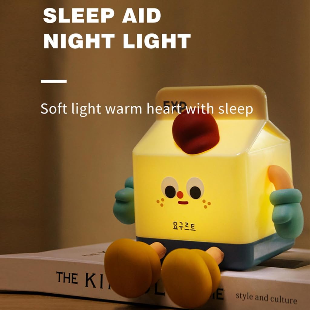 ELEPHANTBOAT® USB Rechargable Night Light Cartoon Silicone Milk Box Night Light for Kids Warm Light Night Light with Timer & Dimmable Brightness Bedside Night Lamp Cute Night Light Gift for Kids