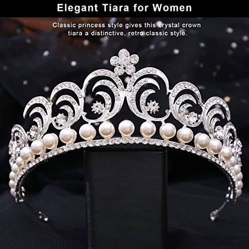 PALAY® Crown for Women Queen Rhinestone Pearls Crown Crystal Princess Crown Tiara Parties Crown for Ladies Girls Bride Hair Accessories Tiara