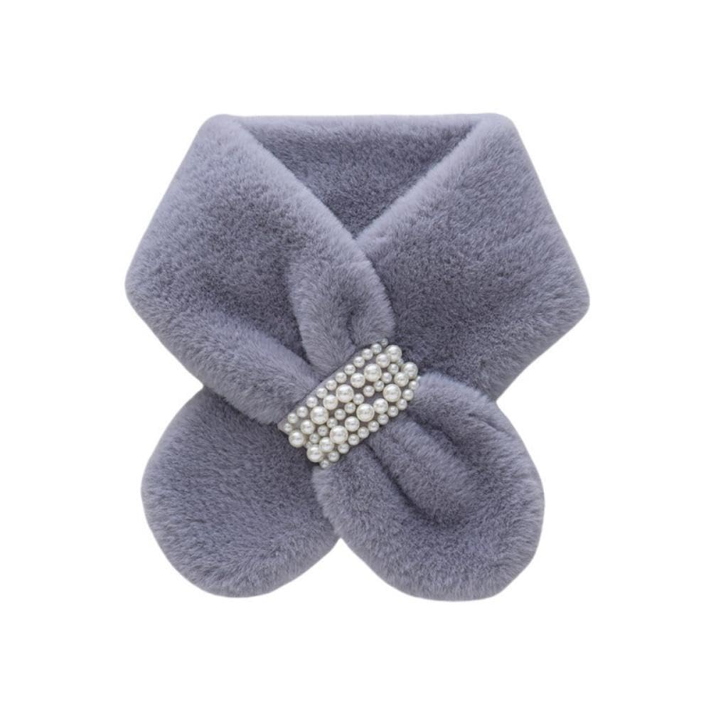 SANNIDHI Faux Fur Knit Scarf for Women with Thickened Fleece Neck Warmer in Light Gray