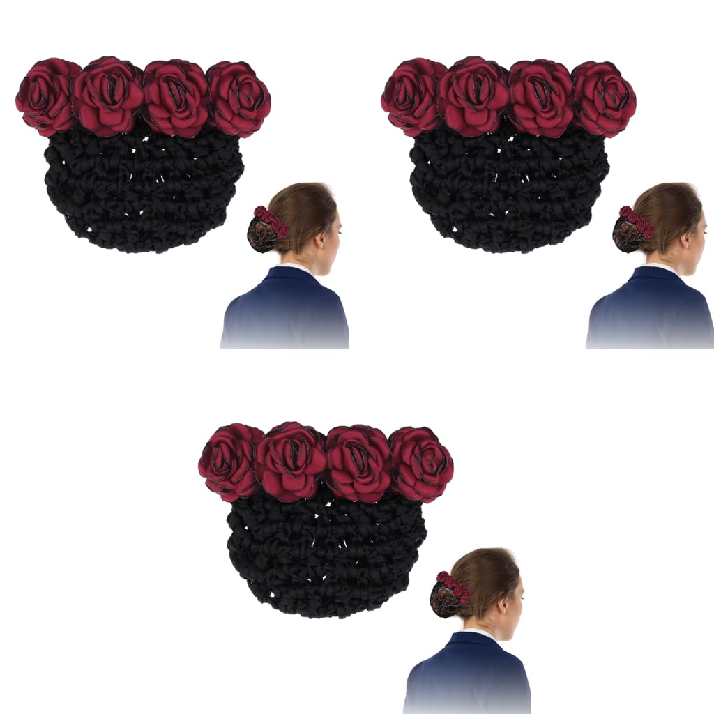 MAYCREATE Hair Bun Accessories for Women with Alloy Spring Clip and Cloth Net 3 PCS | Elegant Rose Flower Design for Daily Wear