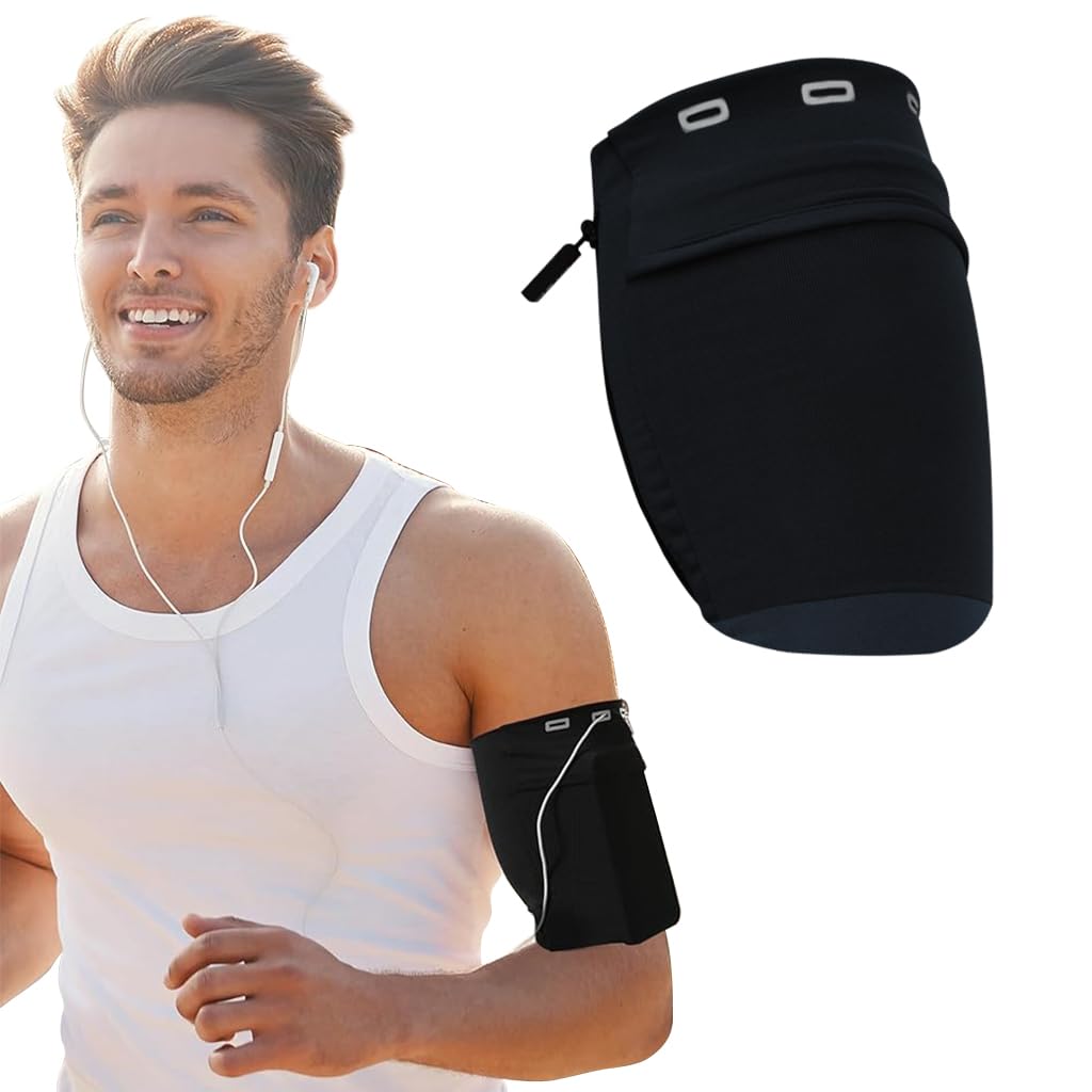 Proberos Running Armband for Workouts with Zipper Storage and Earphone Cable Hole | Black