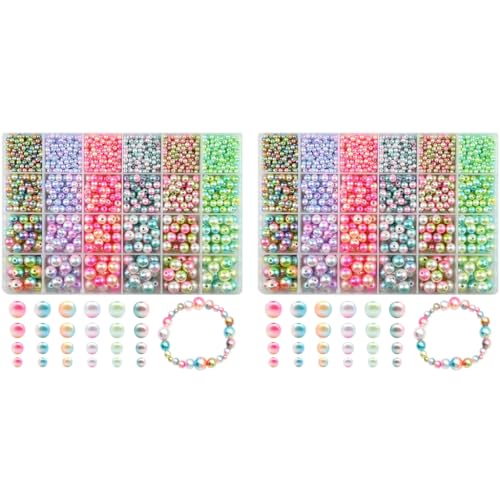 SANNIDHI® 3780PCS Pearls Beads Kit Gradient 6 Colors Small Big Pearl for Craft Bracelet Making Assorted 4Mm 6Mm 8Mm 10Mm Jewellery DIY Necklace Multicolour