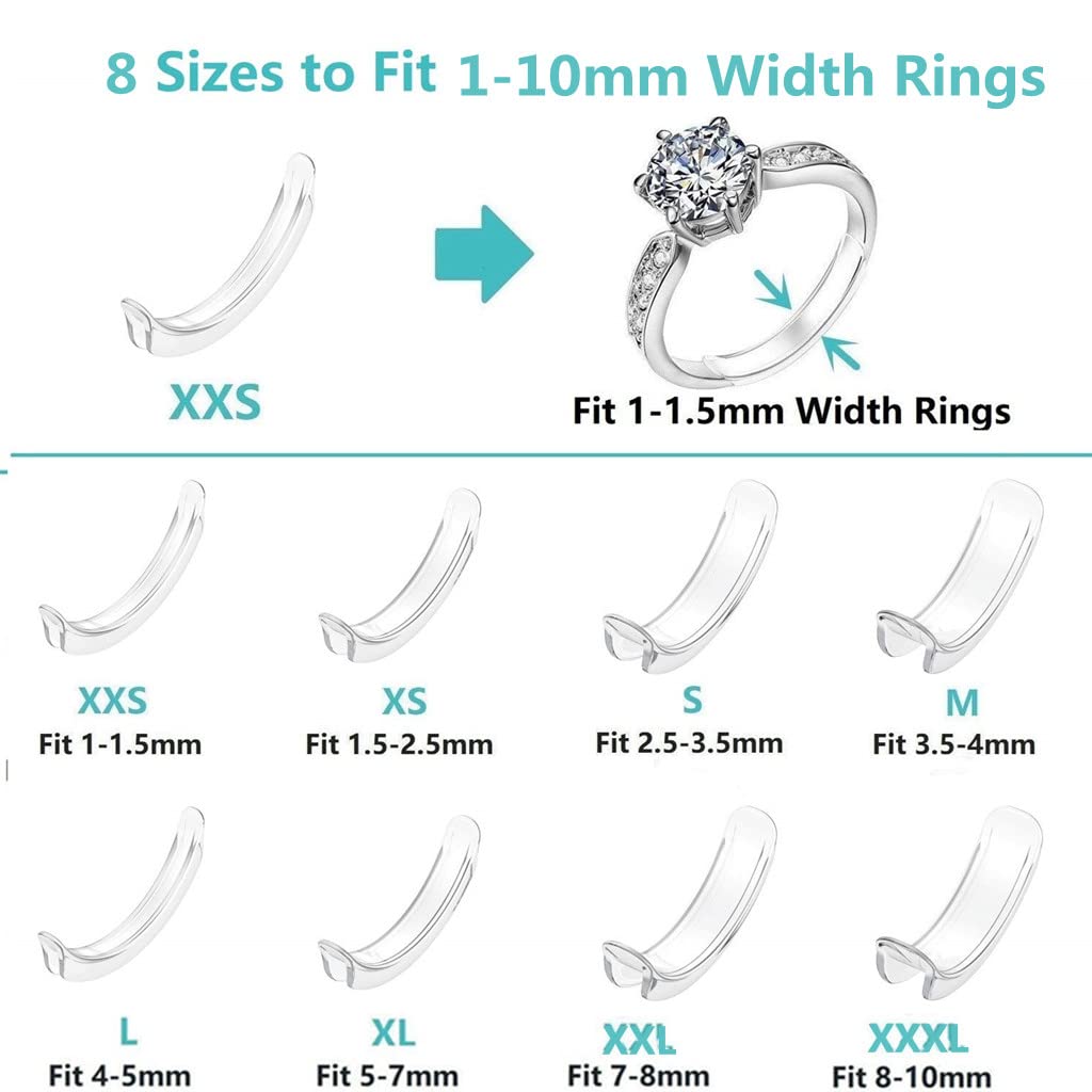 PALAY 8pcs Invisible Ring Size Adjuster,Ring Sizes Reducer Invisible Invisible Ring Size Adjuster for Wide Loose ings, Fit 1-10mm Width Rings(8 sizes) For Unisex Adult