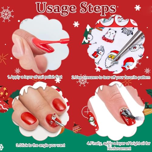 HASTHIP® 10 Sheets Nail Art Decal DIY Christmas Nair Art Decals Sticky Nail Art Decals Christmas Assorted Christmas Santa Claus Theme Series Nail Decals Creative Nail Art Sticker for Christmas, Party