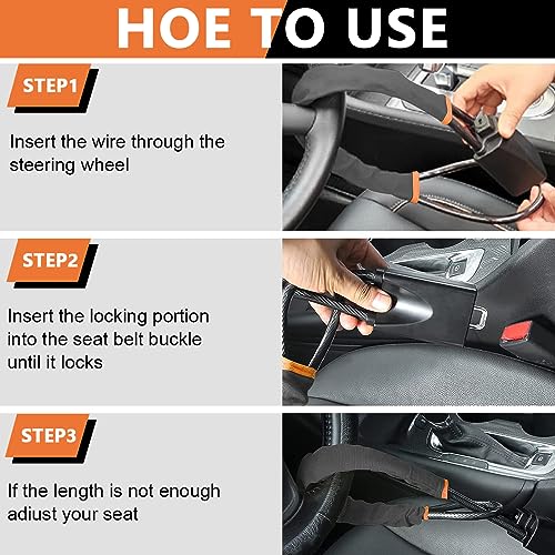 STHIRA® Heavy Duty Car Steering Wheel Lock with Anti-Theft Steel Chain Alloy Core Rubber Coating Keys for Sedans SUVs Trucks