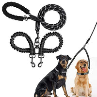 Qpets® Double Dog Leash, Durable Reflective Dog Leash, Soft Paded Handle, Retractable Dogs Leash Anti-Strain Leash Braided Rope No Tangle Dog Leash for Small Medium Large Dogs(Black)