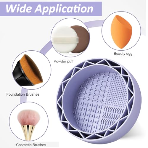 MAYCREATE Makeup Brush Cleaning Bowl 2 In 1 Silicone Makeup Brush Cleaner Makeup Brush Organizer Holder Drying Rack 5.1 Inches Portable Makeup Brush Wash Bowl