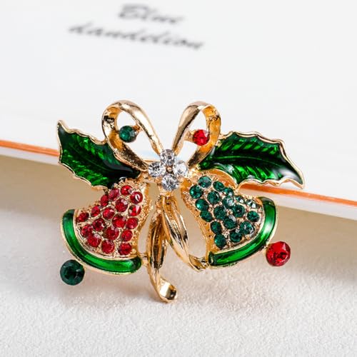 Venzina® Christmas Brooch for Women Men Inlaided Rhinestone Shining, Christmas Bell Brooch, Alloy Brooch for Coat Dress Gown Shawl Sweather, Christmas Gift