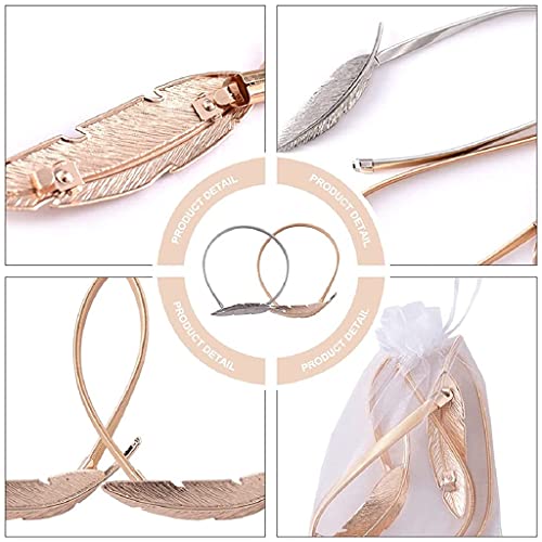 HASTHIP® 2Pcs Magnetic Curtain Tieback Creative Tieback Elastic Alloy Strap Boutique Feather Closure Tieback for Window Curtain, Grommet Window Drape in Living Room, Bed Room, Home, Office