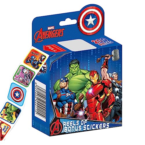 HASTHIP® 200Pcs Avengers Stickers for Kids Rewards, 0.98 inch Avengers Cartoonish Sticker of 10 Patterns, Party Bag Fillers Boys Girls Teachers as Reward Craft Scrapbooking in Box Gift Set