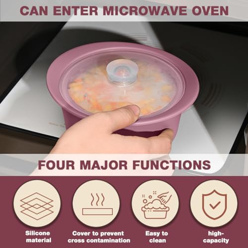 HASTHIP® Silicone Microwave Steamer, Baby Food Maker Bowl with Lid, Egg and Vegetable Steam Cooker, Cooking Pot, Dishwasher Safe
