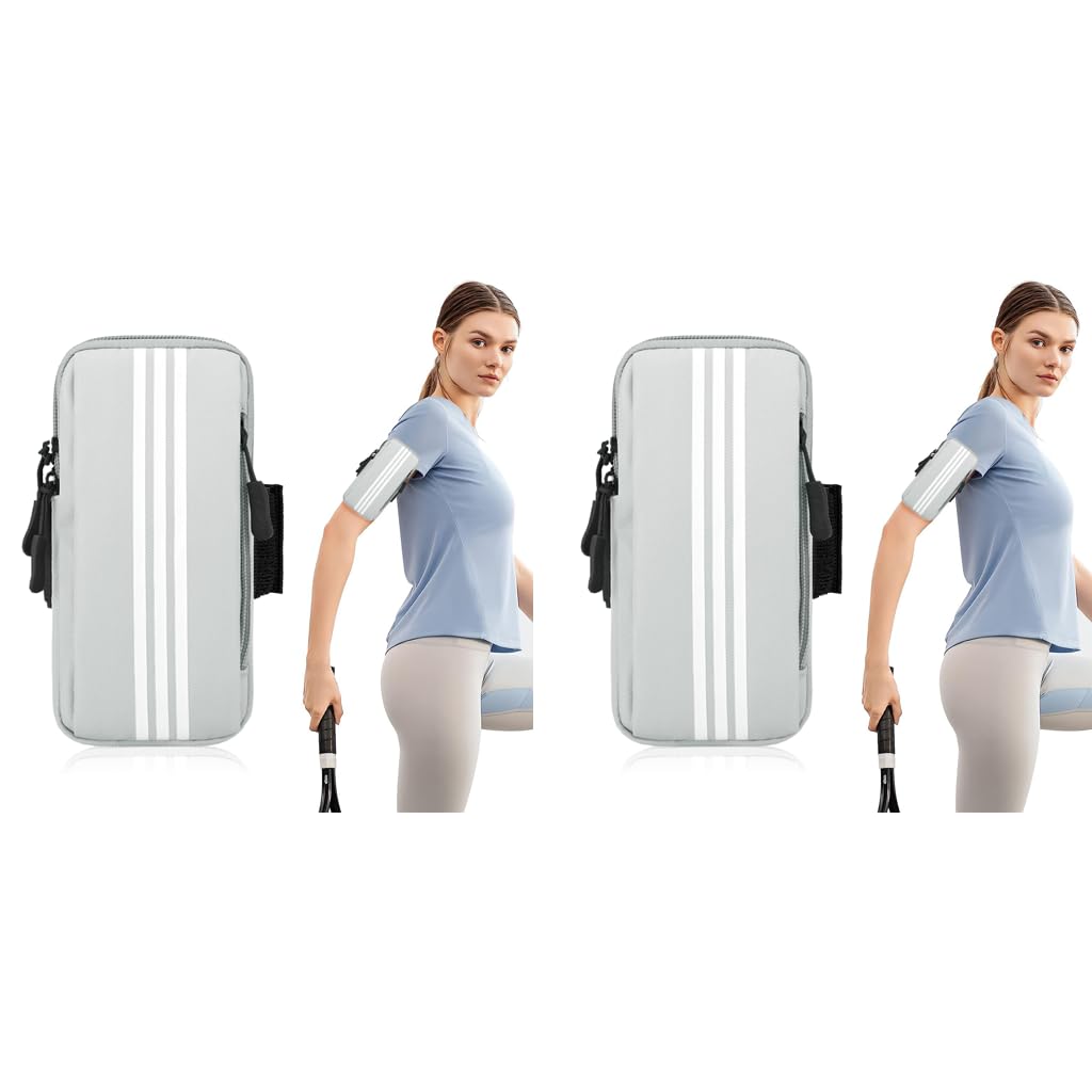 Optifit Running Armband Phone Holder for 6.7 Inch Smartphones with Elastic Strap | Grey 2 PCS