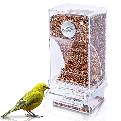 Qpets® Automatic Bird Feeder for Cage, Birds Food Feeder, Birds Cage, Parrot Seed Feeders with Perch Acrylic Transparent Seed Food Container Cages for Small and Medium Lovebirds Parakeets