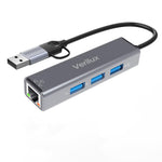 Verilux® USB C Hub 4 in 1 USB Type C Hub with USB Adapter USB Hub with 100Mbps RJ45 LAN Port and 2 USB 2.0 Ports and 1 USB 3.0 Port for MacBook Air/Pro 13/15 and More