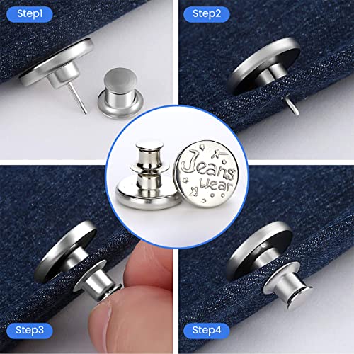 HASTHIP® 10pcs Detachable Buttons for Jeans, Instant Pants Waist Button Pins, Adjustable Button for Jeans Replacement, Metal No Sew Tightener for Reduce Loose Pants Waist or DIY Crafts