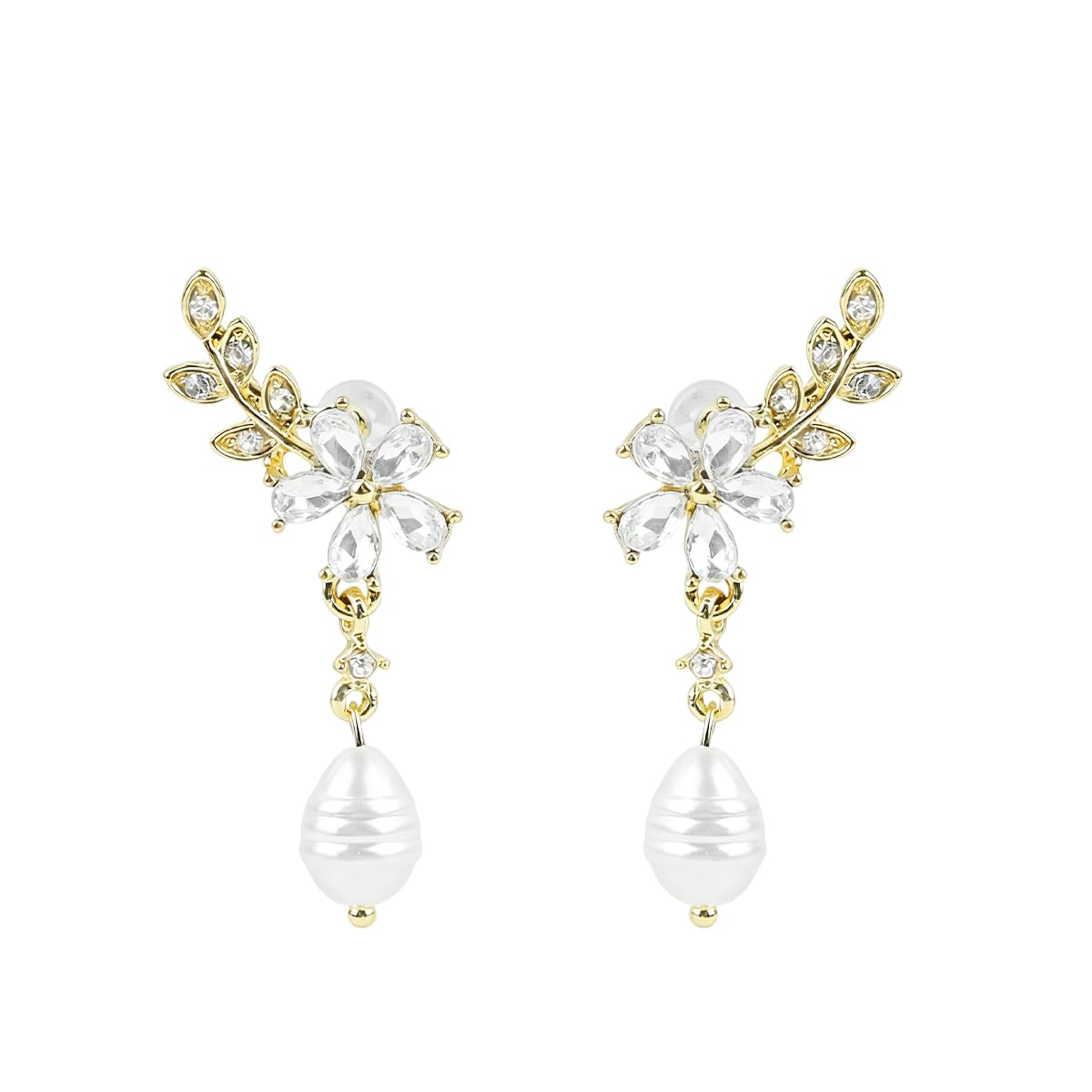 ZIBUYU Gold Pearl Flower Dangle Earrings for Women featuring Hypoallergenic Nickel-Free Alloy | Elegant Lightweight Jewelry for Weddings and Everyday Wear